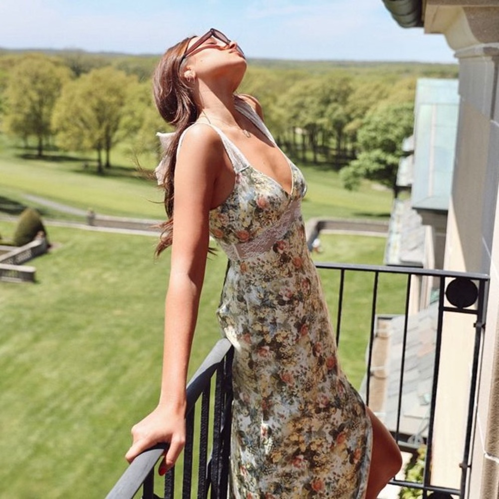 Danielle Bernstein Floral Lace Midi Slip Dress